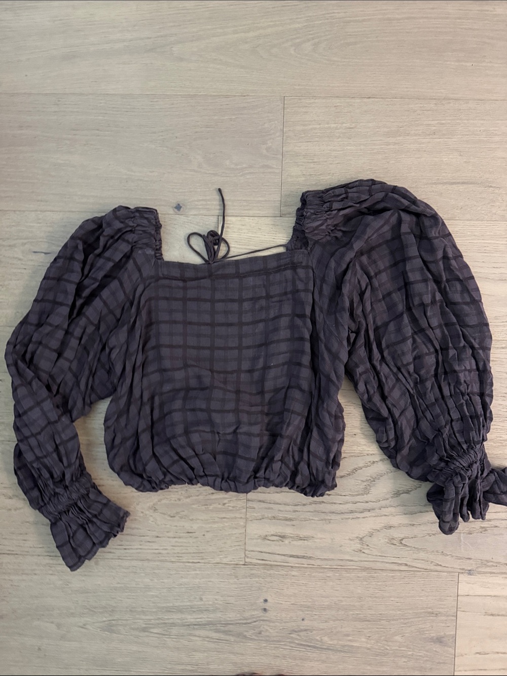 Free people Smocked Plaid Square-Neck Blouse